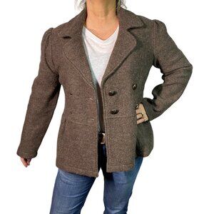 Elena Solano Womens M 100%  Wool Brown Double-Breasted sweater ruffle classy
